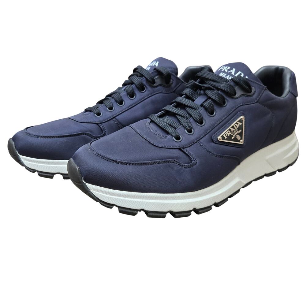 NWOT Prada Men Lux Prax 01 Re-Nylon Triangle Low Top Sneakers Navy Blue 12 - Picture 5 of 11